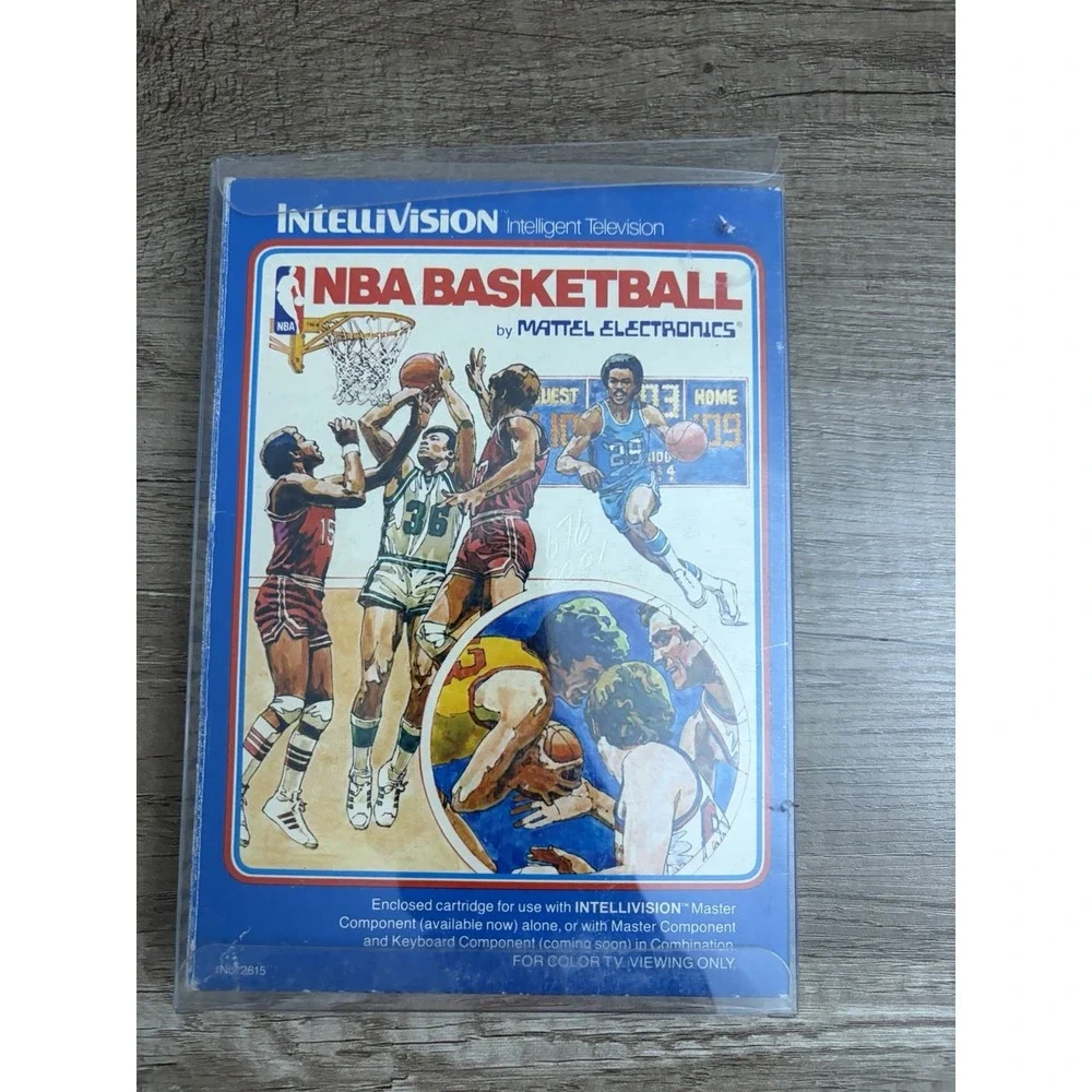 NBA Basketball (Intellivision, 1980)  W/ Box & Overlays Video Game Vintage